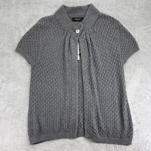 Jones Wear Cardigan Sweater Womens Large Gray Cotton Open Knit Ribbed Open Front